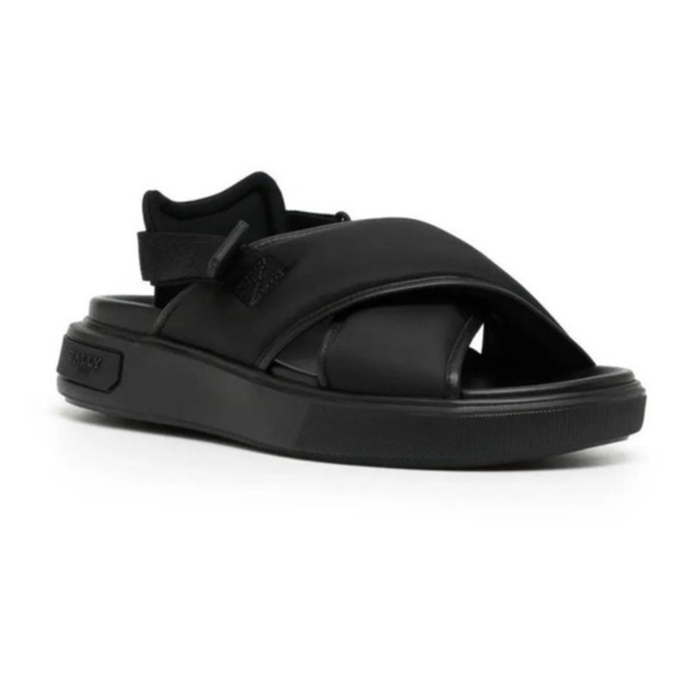 Bally Jodye Flat Sandals Womens 10.5 D Nylon Leather‎ Cross Strap Minimalist
